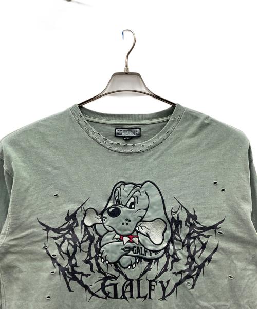 GALFY（ガルフィー）GALFY (ガルフィー) ダメージカットソー 染め染めわんちゃんボロボロンTee グリーン サイズ:中型犬の古着・服飾アイテム