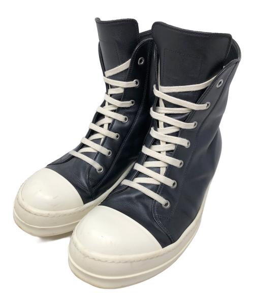 RICK OWENS（リックオウエンス）RICK OWENS (リックオウエンス) カーフレザー ハイカット スニーカー ラモーンズ ブラック サイズ:43の古着・服飾アイテム