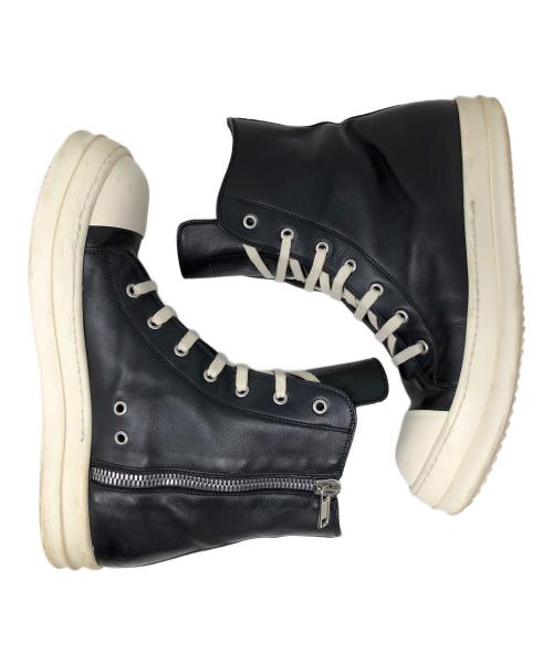 RICK OWENS（リックオウエンス）RICK OWENS (リックオウエンス) カーフレザー ハイカット スニーカー ラモーンズ ブラック サイズ:43の古着・服飾アイテム