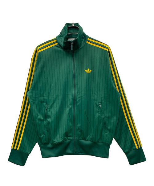 adidas（アディダス）adidas (アディダス) トラックジャケット ファイヤーバード ルーズ ピンストライプ トラックトップ グリーン×イエロー サイズ:M 未使用品の古着・服飾アイテム