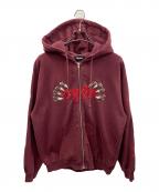 X-LARGEエクストララージ）の古着「刺繍ジップパーカー CLAW ZIP HOODED SWEATSHIRT（クロウ ジップ フーデッド スウェットシャツ）」｜ワインレッド