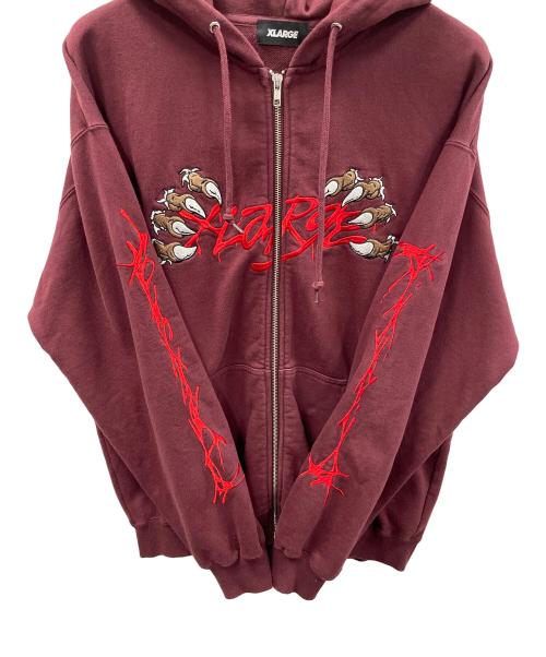 X-LARGE（エクストララージ）X-LARGE (エクストララージ) 刺繍ジップパーカー CLAW ZIP HOODED SWEATSHIRT（クロウ ジップ フーデッド スウェットシャツ） ワインレッド サイズ:Lの古着・服飾アイテム