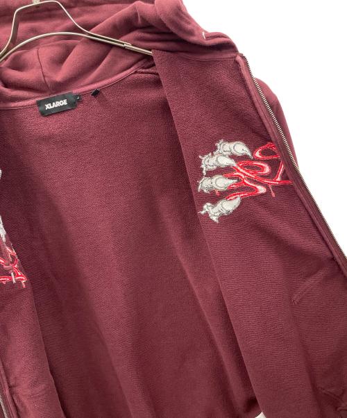 X-LARGE（エクストララージ）X-LARGE (エクストララージ) 刺繍ジップパーカー CLAW ZIP HOODED SWEATSHIRT（クロウ ジップ フーデッド スウェットシャツ） ワインレッド サイズ:Lの古着・服飾アイテム