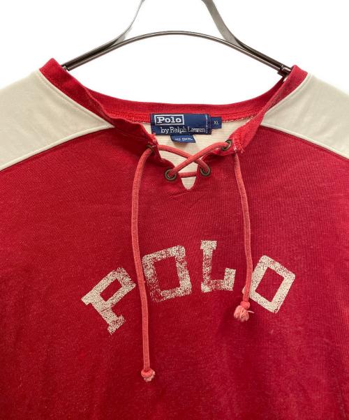 POLO RALPH LAUREN（ポロ・ラルフローレン）POLO RALPH LAUREN (ポロ・ラルフローレン) ロングスリーブカットソー ホッケーシャツ レッド×ホワイト サイズ:XLの古着・服飾アイテム