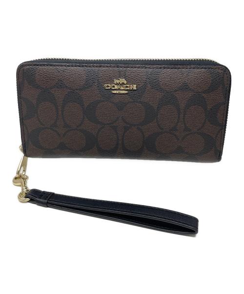 COACH（コーチ）COACH (コーチ) 長財布 ロング ジップ アラウンド ウォレット シグネチャー キャンバス ブラウン サイズ:実寸サイズにてご確認ください。の古着・服飾アイテム