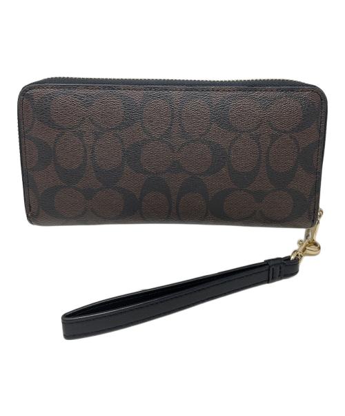 COACH（コーチ）COACH (コーチ) 長財布 ロング ジップ アラウンド ウォレット シグネチャー キャンバス ブラウン サイズ:実寸サイズにてご確認ください。の古着・服飾アイテム