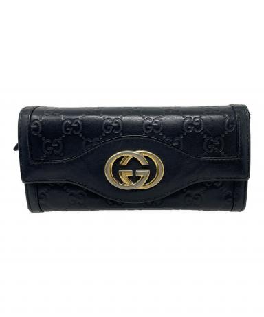 中古・古着通販】GUCCI (グッチ) 長財布 インターロッキング ブラック