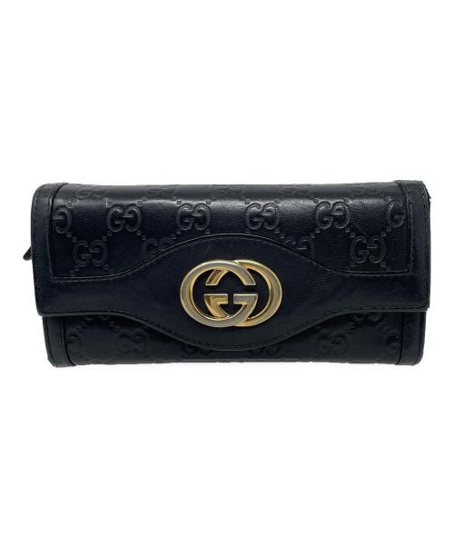 GUCCI（グッチ）GUCCI (グッチ) 長財布 インターロッキング ブラック サイズ:実寸サイズにてご確認ください。の古着・服飾アイテム