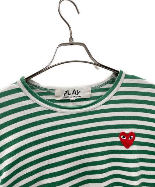 PLAY COMME des GARCONS（プレイコムデギャルソン）PLAY COMME des GARCONS (プレイコムデギャルソン) ロングスリーブカットソー ボーダー グリーン×ホワイト サイズ:Lの古着・服飾アイテム