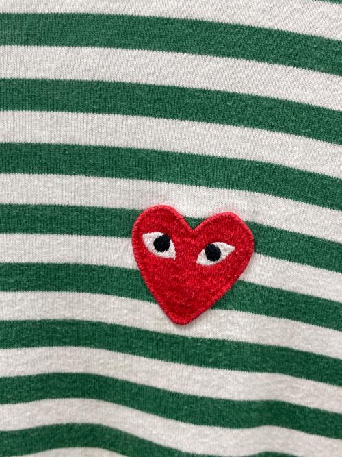PLAY COMME des GARCONS（プレイコムデギャルソン）PLAY COMME des GARCONS (プレイコムデギャルソン) ロングスリーブカットソー ボーダー グリーン×ホワイト サイズ:Lの古着・服飾アイテム