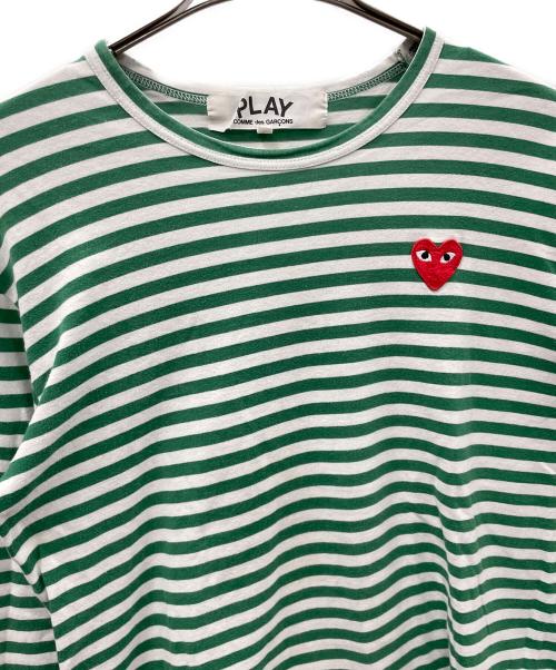 PLAY COMME des GARCONS（プレイコムデギャルソン）PLAY COMME des GARCONS (プレイコムデギャルソン) ロングスリーブカットソー ボーダー グリーン×ホワイト サイズ:Lの古着・服飾アイテム