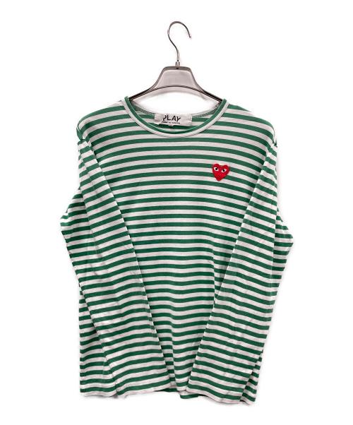 PLAY COMME des GARCONS（プレイコムデギャルソン）PLAY COMME des GARCONS (プレイコムデギャルソン) ロングスリーブカットソー ボーダー グリーン×ホワイト サイズ:Lの古着・服飾アイテム