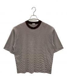 LOEFF（ロエフ）の古着「半袖カットソー スビンコットン ショートスリーブ Tシャツ」｜ブラウン×ホワイト