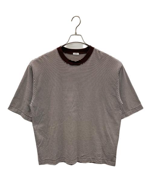 LOEFF（ロエフ）LOEFF (ロエフ) 半袖カットソー スビンコットン ショートスリーブ Tシャツ ブラウン×ホワイト サイズ:1の古着・服飾アイテム