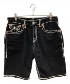 TRUE RELIGIONトゥルー レリジョン）の古着「ショートパンツ BOBBY ROPE STITCH FLAP SHORT（ボビー ロープステッチ フラップ ショート）」｜ブラック