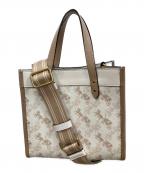 COACHコーチ）の古着「2WAYバッグ ハンドバッグ ショルダーバッグ フィールド トート 22 シグネチャーキャンバス ホースアンドキャリッジプリント」｜アイボリー×ベージュ