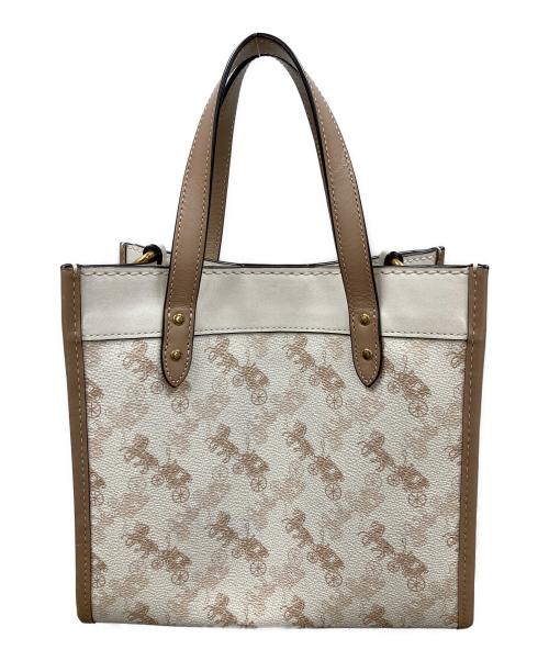 COACH（コーチ）COACH (コーチ) 2WAYバッグ ハンドバッグ ショルダーバッグ フィールド トート 22 シグネチャーキャンバス ホースアンドキャリッジプリント アイボリー×ベージュ サイズ:実寸サイズにてご確認ください。の古着・服飾アイテム