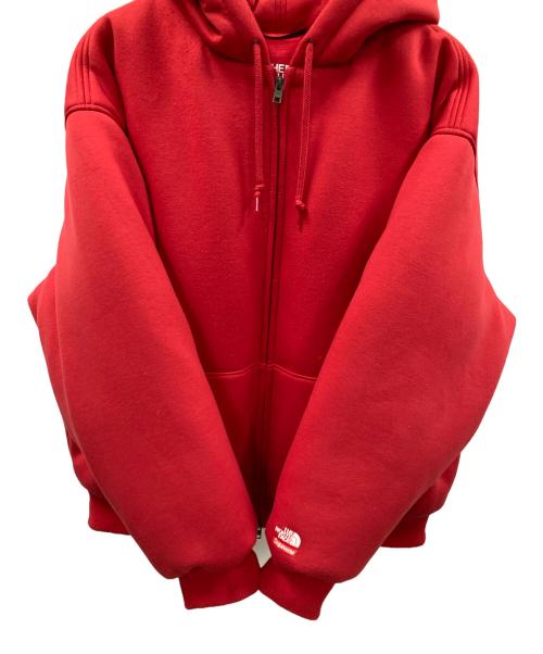 THE NORTH FACE（ザ ノース フェイス）THE NORTH FACE SUPREME (シュプリーム) ジップパーカー Down Filled Zip Up Hooded Sweatshirt（ダウン フィルド ジップ アップ フーデッド スウェットシャツ） レッド サイズ:Lの古着・服飾アイテム
