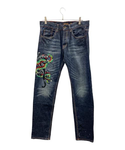 Ed Hardy（エド ハーディー）Ed Hardy (エド ハーディー) デニムパンツ スネイク&ジャガー インディゴ サイズ:32×34の古着・服飾アイテム