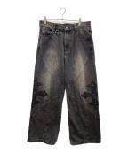 SUPPLIERサプライヤー）の古着「バギージーンズ Cross Leather Patch Baggy Denim Pants（クロス レザー パッチ バギー デニム パンツ）」｜グレー