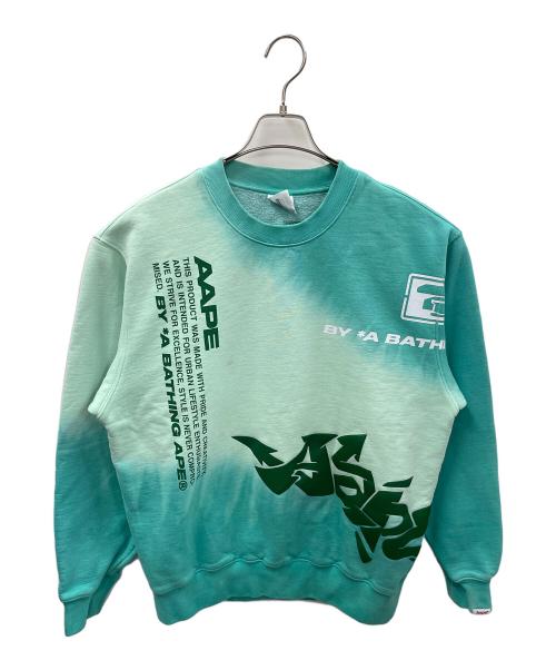 Aape BY A BATHING APE（エーエイプ バイ アベイシングエイプ）Aape BY A BATHING APE (エーエイプ バイ アベイシングエイプ) スウェット タイダイ エイリアン レタープリント クルーネック プルオーバー ミントグリーン サイズ:Mの古着・服飾アイテム