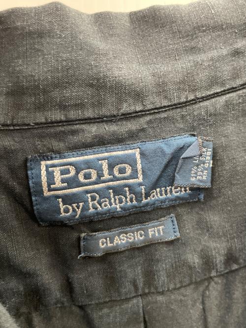 POLO RALPH LAUREN（ポロ・ラルフローレン）POLO RALPH LAUREN (ポロ・ラルフローレン) 開襟シルクリネン半袖シャツ ブラック サイズ:XLTの古着・服飾アイテム
