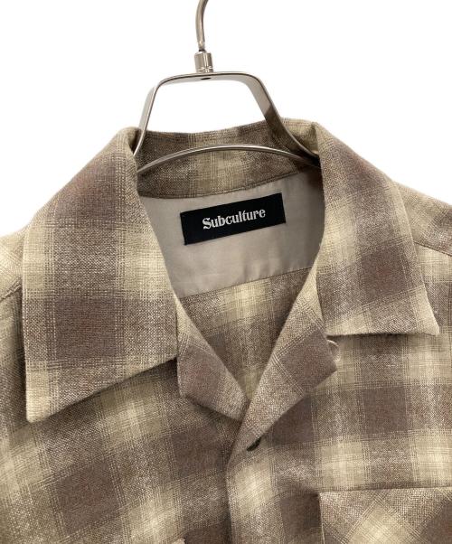Subculture（サブカルチャー）Subculture (サブカルチャー) オープンカラーシャツ WOOL CHECK SHIRT（ウール チェック シャツ） カーキ サイズ:2の古着・服飾アイテム