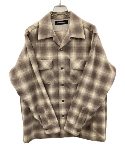 Subculture（サブカルチャー）Subculture (サブカルチャー) オープンカラーシャツ WOOL CHECK SHIRT（ウール チェック シャツ） カーキ サイズ:2の古着・服飾アイテム