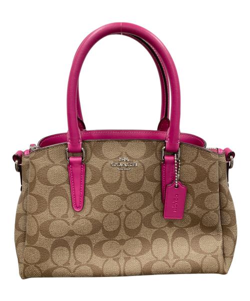 COACH（コーチ）COACH (コーチ) 2WAYバッグ ハンドバッグ ショルダーバッグ シグネチャー ミニ セージ キャリーオール ブラウン×ピンク サイズ:実寸サイズにてご確認ください。の古着・服飾アイテム