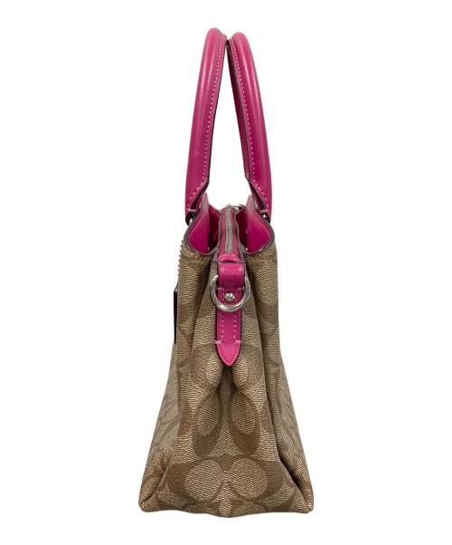 COACH（コーチ）COACH (コーチ) 2WAYバッグ ハンドバッグ ショルダーバッグ シグネチャー ミニ セージ キャリーオール ブラウン×ピンク サイズ:実寸サイズにてご確認ください。の古着・服飾アイテム