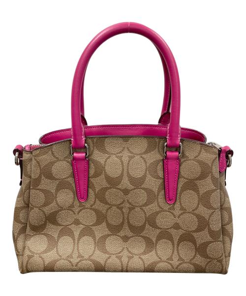COACH（コーチ）COACH (コーチ) 2WAYバッグ ハンドバッグ ショルダーバッグ シグネチャー ミニ セージ キャリーオール ブラウン×ピンク サイズ:実寸サイズにてご確認ください。の古着・服飾アイテム