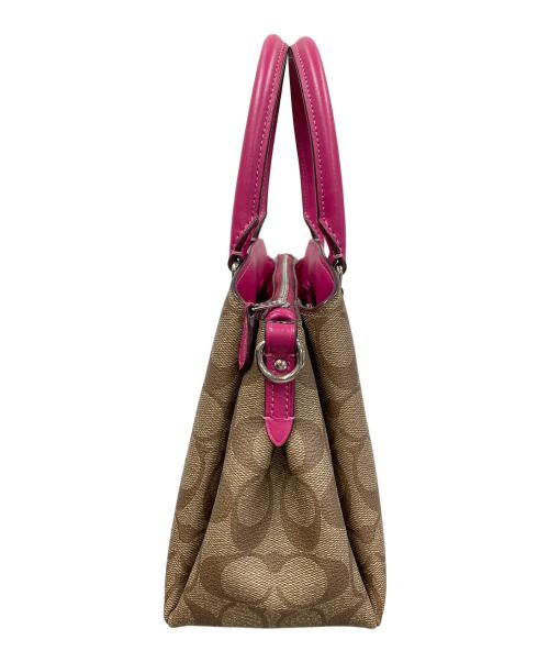 COACH（コーチ）COACH (コーチ) 2WAYバッグ ハンドバッグ ショルダーバッグ シグネチャー ミニ セージ キャリーオール ブラウン×ピンク サイズ:実寸サイズにてご確認ください。の古着・服飾アイテム