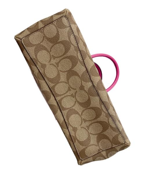 COACH（コーチ）COACH (コーチ) 2WAYバッグ ハンドバッグ ショルダーバッグ シグネチャー ミニ セージ キャリーオール ブラウン×ピンク サイズ:実寸サイズにてご確認ください。の古着・服飾アイテム