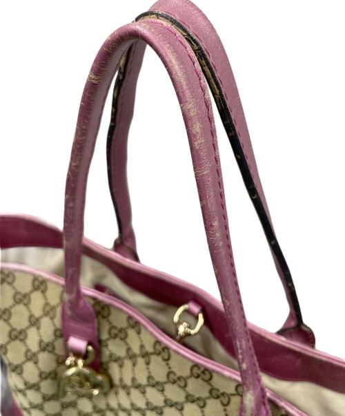 GUCCI（グッチ）GUCCI (グッチ) GGキャンバス トートバッグ ハートビット ベージュ×ピンク サイズ:実寸サイズにてご確認下さい。の古着・服飾アイテム