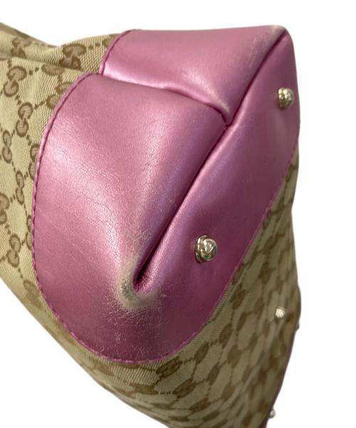 GUCCI（グッチ）GUCCI (グッチ) GGキャンバス トートバッグ ハートビット ベージュ×ピンク サイズ:実寸サイズにてご確認下さい。の古着・服飾アイテム