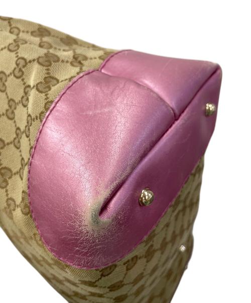 GUCCI（グッチ）GUCCI (グッチ) GGキャンバス トートバッグ ハートビット ベージュ×ピンク サイズ:実寸サイズにてご確認下さい。の古着・服飾アイテム
