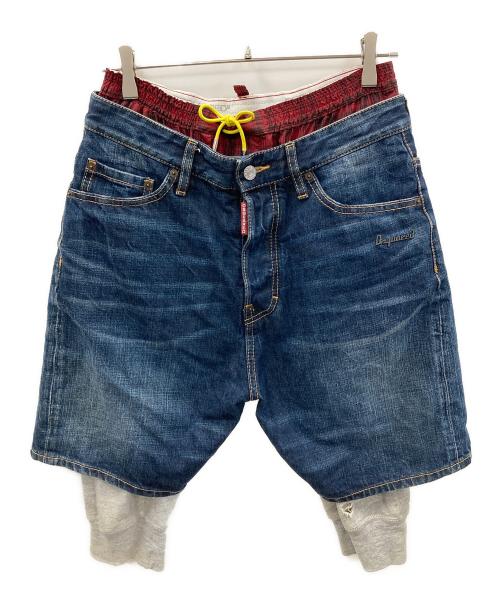 DSQUARED2（ディースクエアード）DSQUARED2 (ディースクエアード) レイヤード仕様 ハーフパンツ ブルー×レッド サイズ:44の古着・服飾アイテム