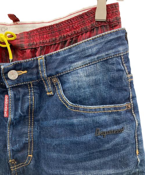DSQUARED2（ディースクエアード）DSQUARED2 (ディースクエアード) レイヤード仕様 ハーフパンツ ブルー×レッド サイズ:44の古着・服飾アイテム