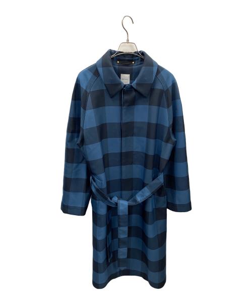 PAUL SMITH（ポールスミス）PAUL SMITH (ポールスミス) ブロックチェック ステンカラーコート ブルー サイズ:Lの古着・服飾アイテム