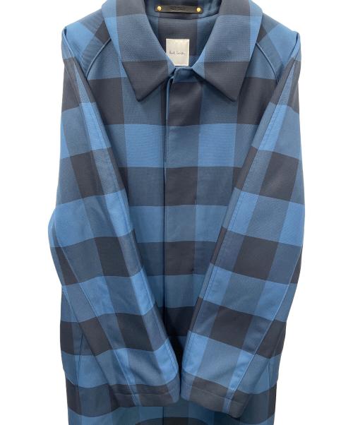 PAUL SMITH（ポールスミス）PAUL SMITH (ポールスミス) ブロックチェック ステンカラーコート ブルー サイズ:Lの古着・服飾アイテム