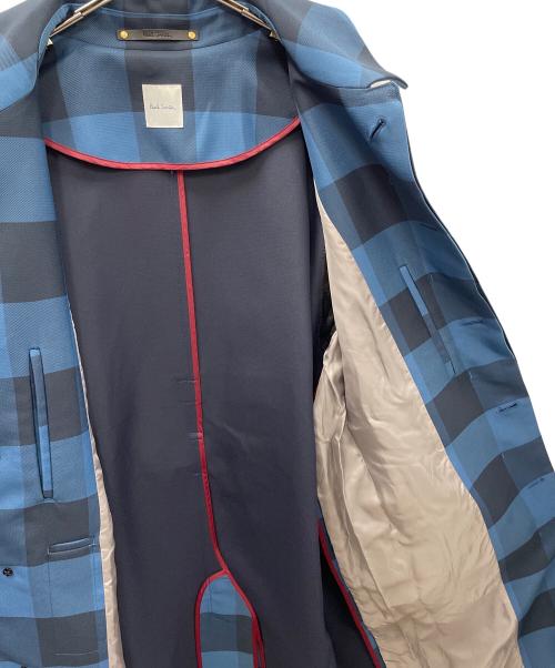 PAUL SMITH（ポールスミス）PAUL SMITH (ポールスミス) ブロックチェック ステンカラーコート ブルー サイズ:Lの古着・服飾アイテム