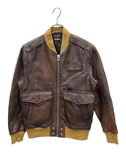 DIESEL（ディーゼル）DIESEL (ディーゼル) レザーブルゾン L-OIUKI JACKET（L-OIUKI ジャケット） ブラウン サイズ:Sの古着・服飾アイテム
