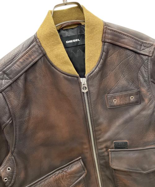 DIESEL（ディーゼル）DIESEL (ディーゼル) レザーブルゾン L-OIUKI JACKET（L-OIUKI ジャケット） ブラウン サイズ:Sの古着・服飾アイテム