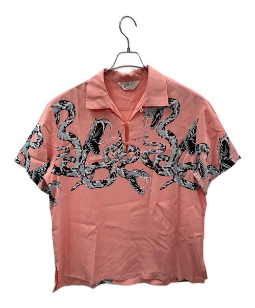Star OF HOLLYWOOD（スターオブハリウッド）Star OF HOLLYWOOD 半袖シャツ HIGH DENSITY RAYON PULLOVER SHIRT “RATTLE SNAKE”（ハイ デンシティ レーヨン プルオーバー シャツ “ラトルスネーク”） ピンク サイズ:Lの古着・服飾アイテム