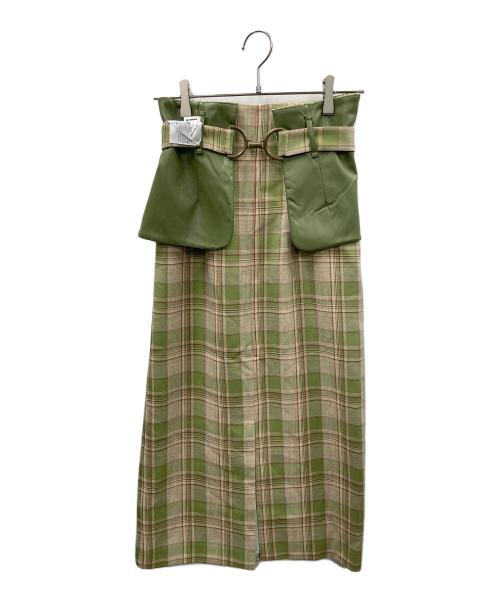 Lily Brown（リリーブラウン）Lily Brown (リリーブラウン) コルセットベルト付きタイトスカート 黄緑×カーキ 未使用品の古着・服飾アイテム