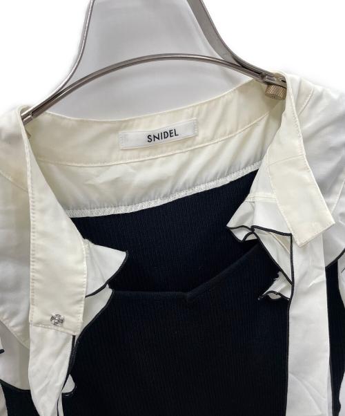 Snidel（スナイデル）Snidel (スナイデル) ノースリーブ ボウタイドッキングニットワンピース ホワイト×ブラック サイズ:Fの古着・服飾アイテム