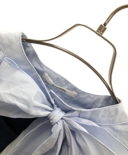 Snidel（スナイデル）Snidel (スナイデル) ノースリーブ ボウタイドッキングニットワンピース ネイビー×ブルー サイズ:Fの古着・服飾アイテム
