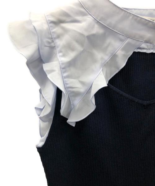 Snidel（スナイデル）Snidel (スナイデル) ノースリーブ ボウタイドッキングニットワンピース ネイビー×ブルー サイズ:Fの古着・服飾アイテム