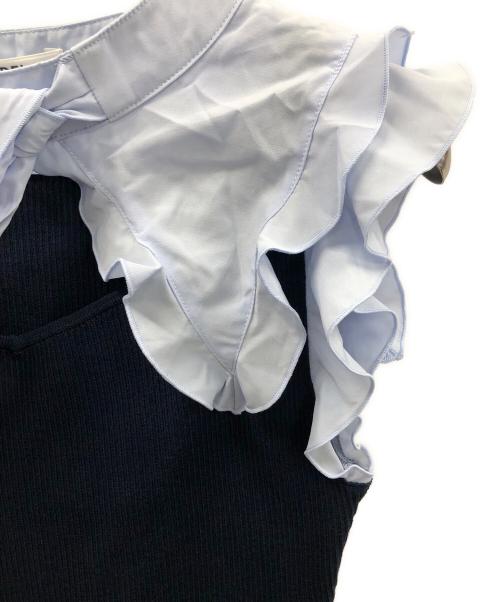 Snidel（スナイデル）Snidel (スナイデル) ノースリーブ ボウタイドッキングニットワンピース ネイビー×ブルー サイズ:Fの古着・服飾アイテム