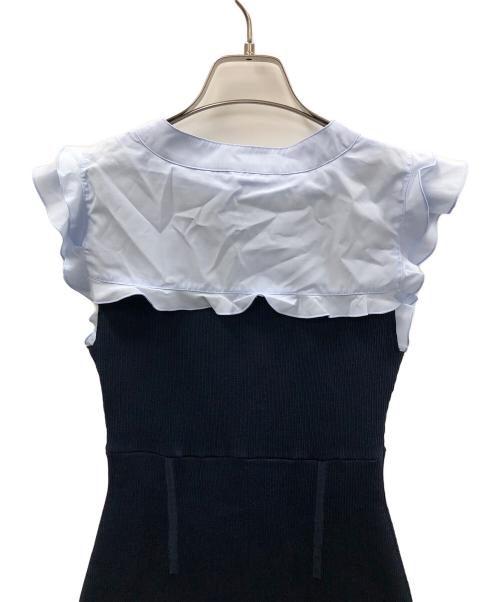 Snidel（スナイデル）Snidel (スナイデル) ノースリーブ ボウタイドッキングニットワンピース ネイビー×ブルー サイズ:Fの古着・服飾アイテム